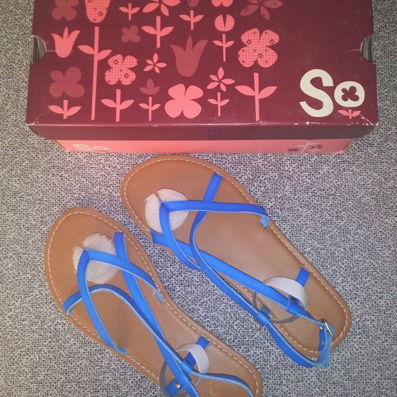 New in Box - SO Blue Leather Sandals Misses Size 10 - Picture 1 of 4
